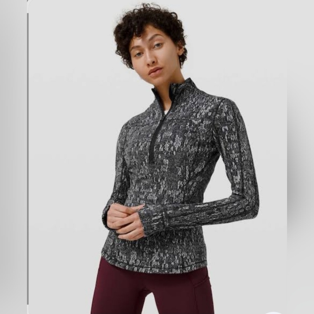 Lululemon Run Briskly 1/2 Zip Eventide Jacquard Black Alpine White, Size 6
